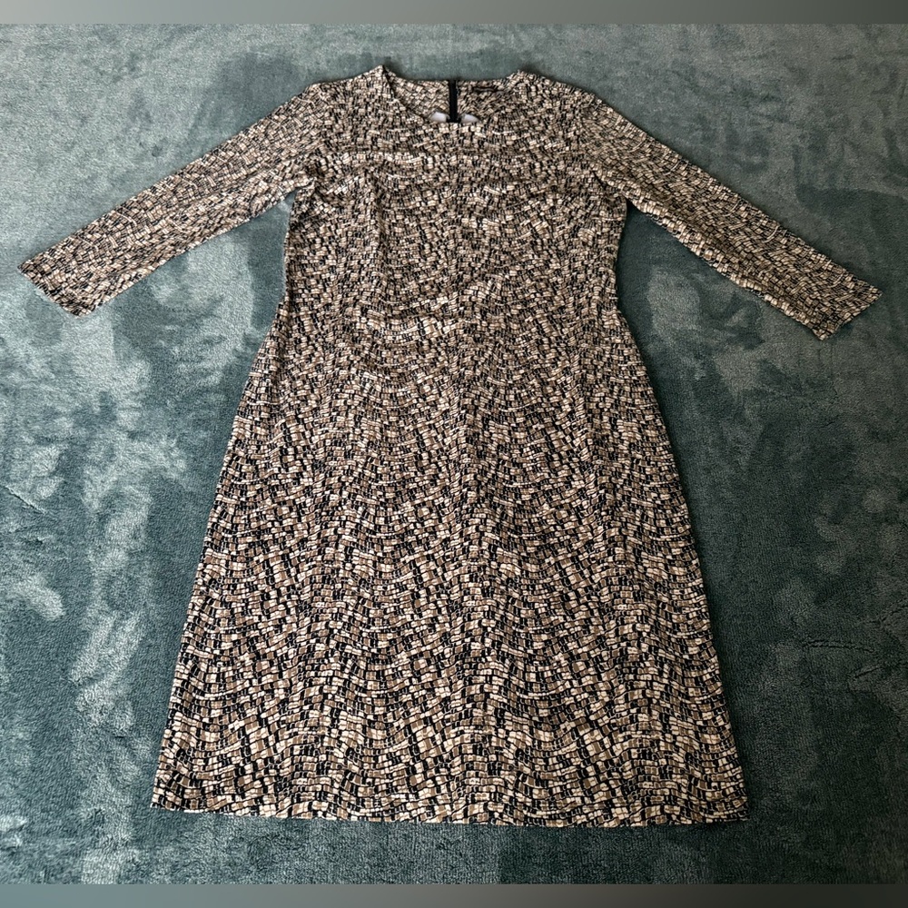 J. McLaughlin Sophia Shift Dress Catalina Cloth Charcoal Geometric Print Size M